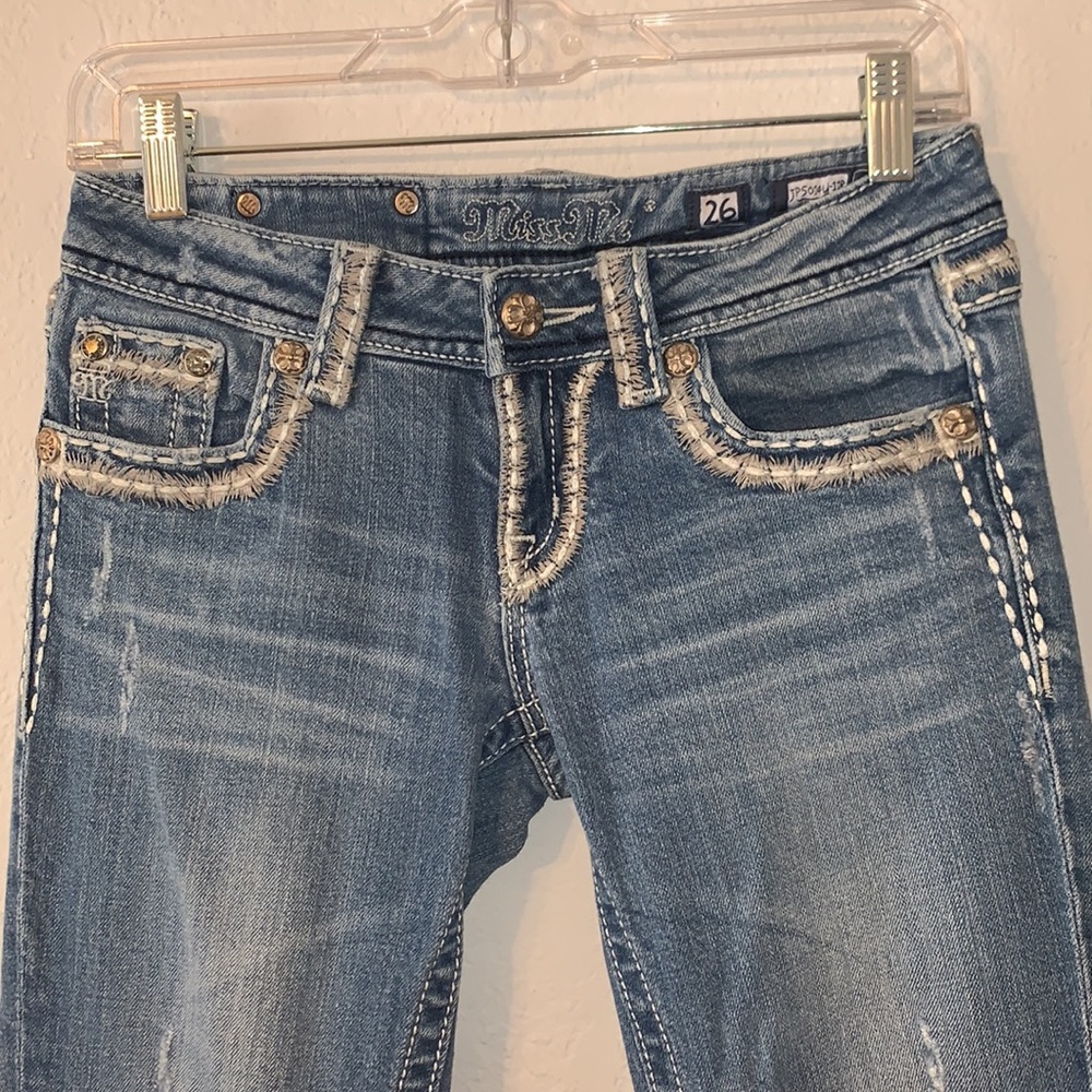 Miss Me Lightly Distressed Boot Cut Jeans Size 26 - Picture 8 of 12